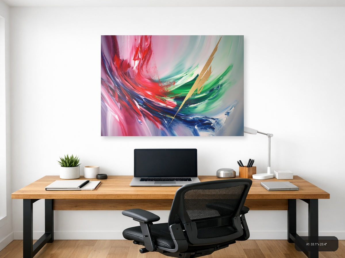 Abstract Fluid Motion Pink Red Green Blue Wall Art — A1 / Office