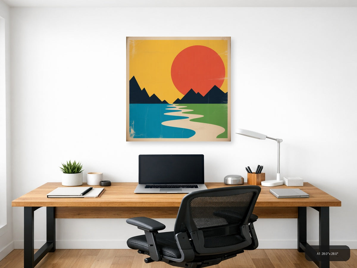 Vintage Sunset Mountain Landscape Wall Art — A1 / Office