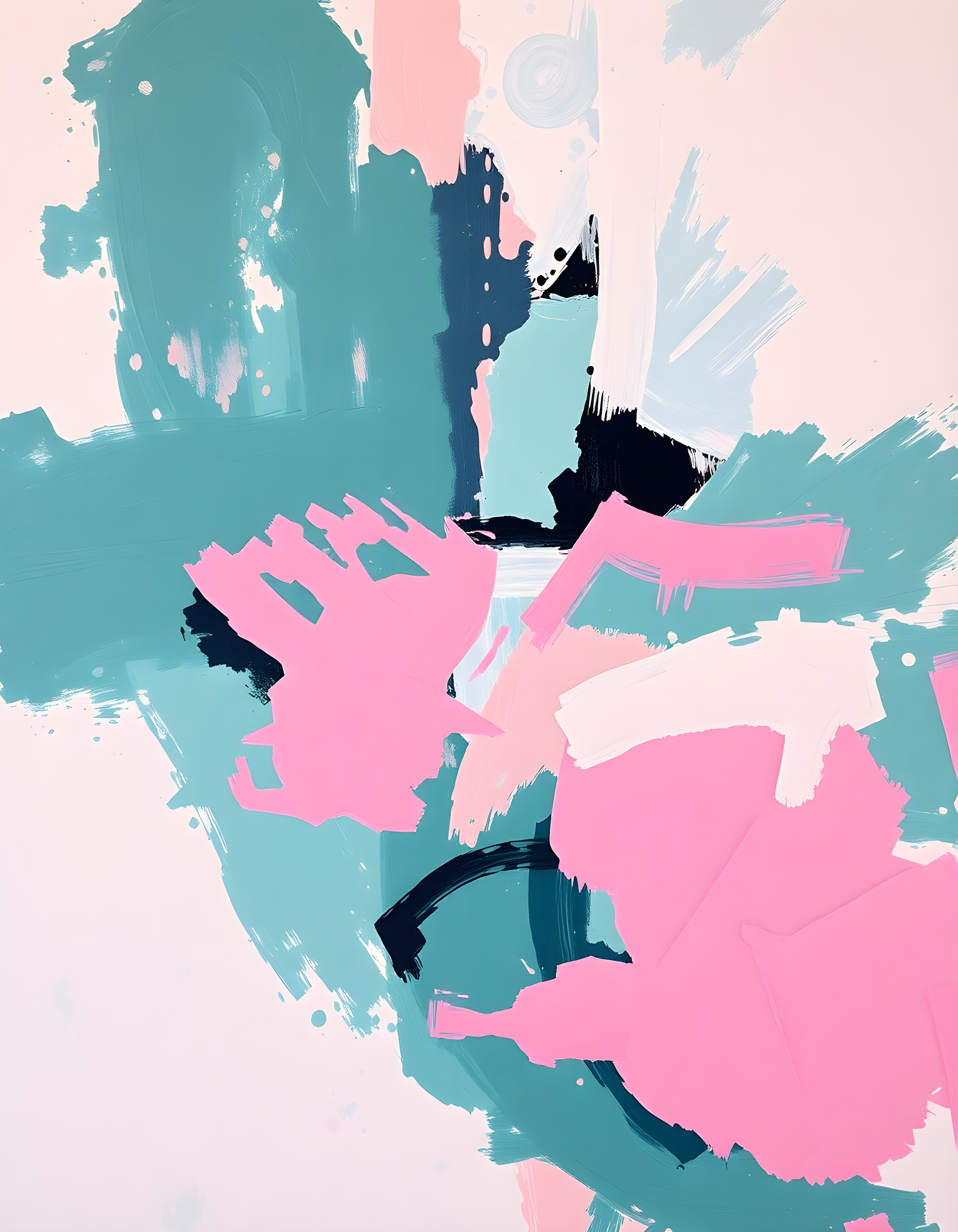 Abstract Teal Pink Black Brushstroke Map Wall Art