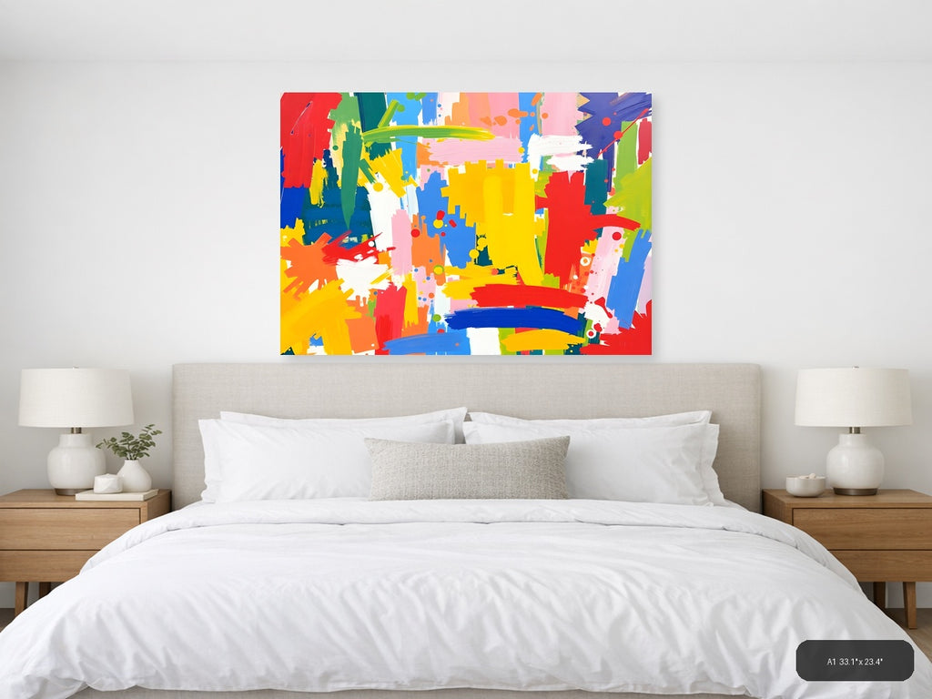 Vibrant Abstract Splatter Colorful Brushstrokes Wall Art — A1 / Bedroom