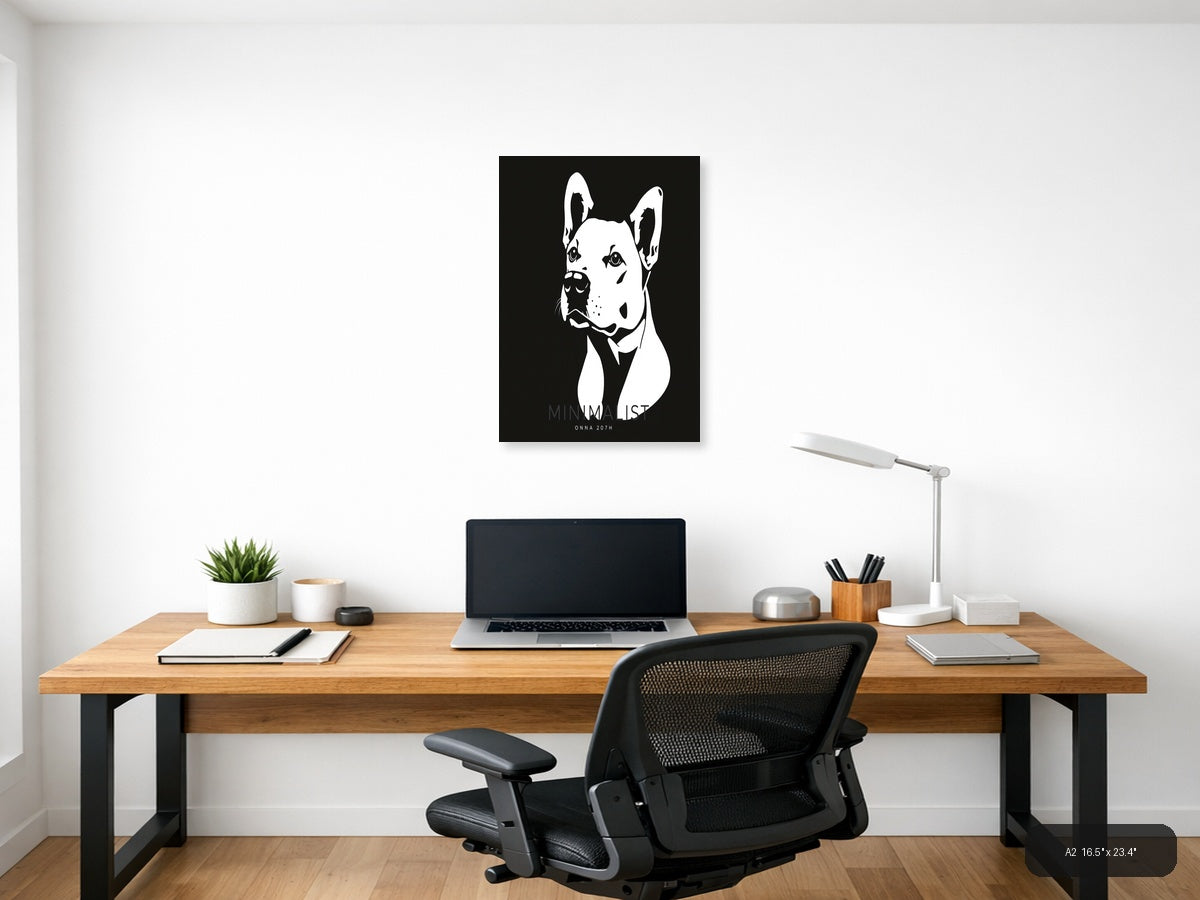 Minimalist Bull Terrier Portrait Black & White Wall Art — A2 / Office