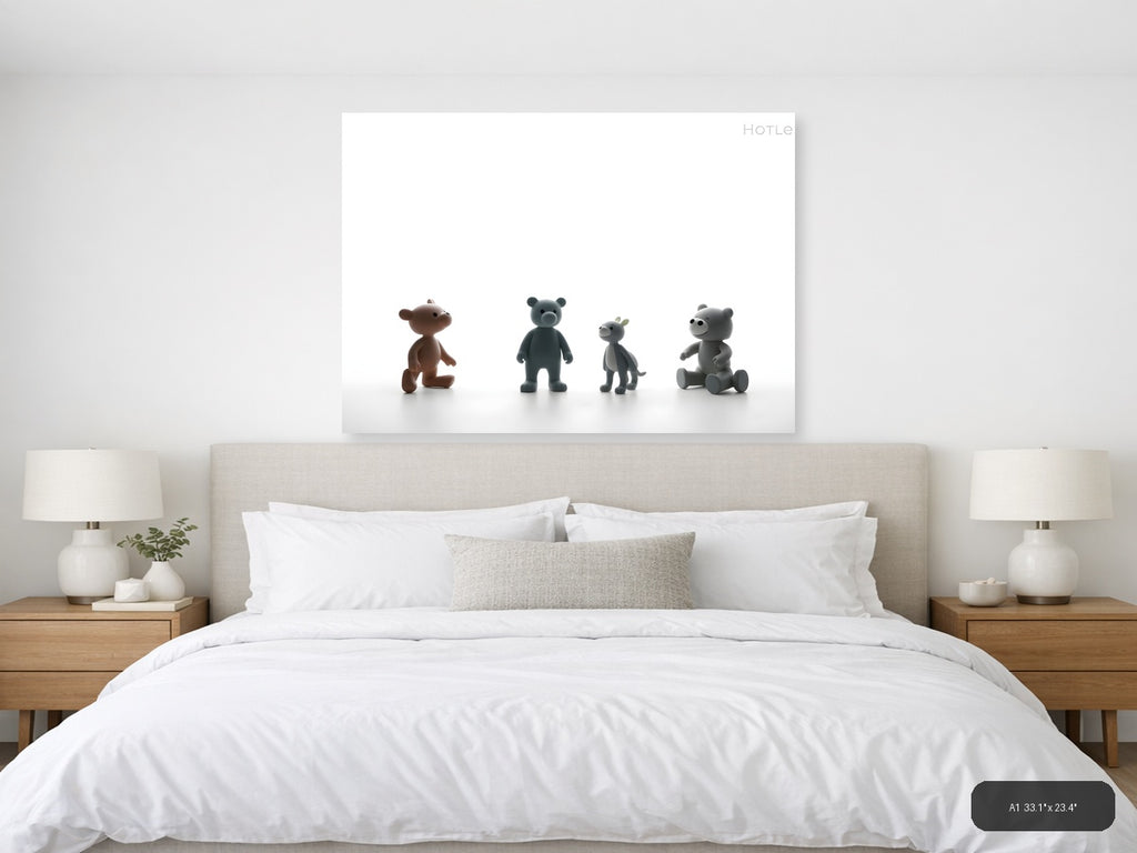 Minimalist Stuffed Animals Collection Landscape Wall Art — A1 / Bedroom