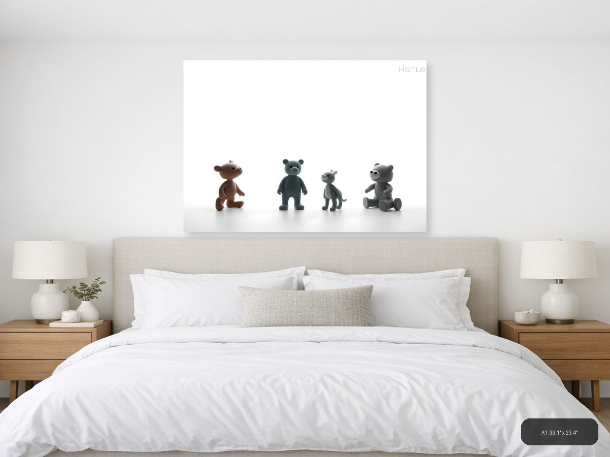 Four Cute Toy Characters Minimalist Wall Art — A1 / Bedroom