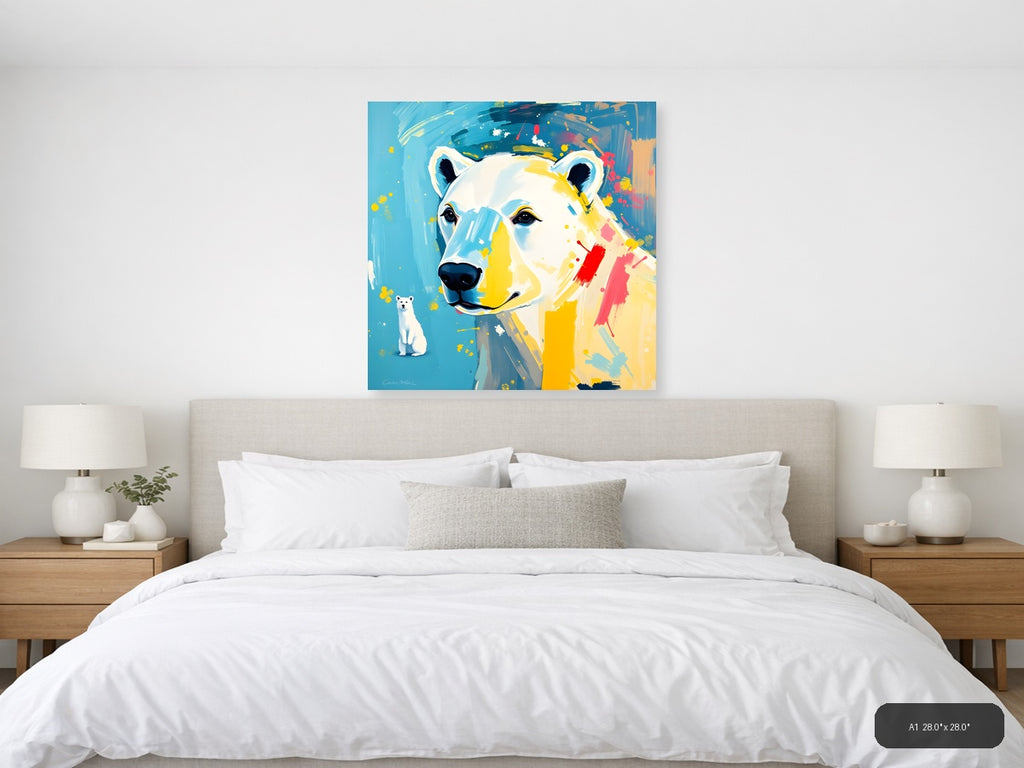 Abstract Polar Bear Portrait Vibrant Colorful Wall Art — A1 / Bedroom