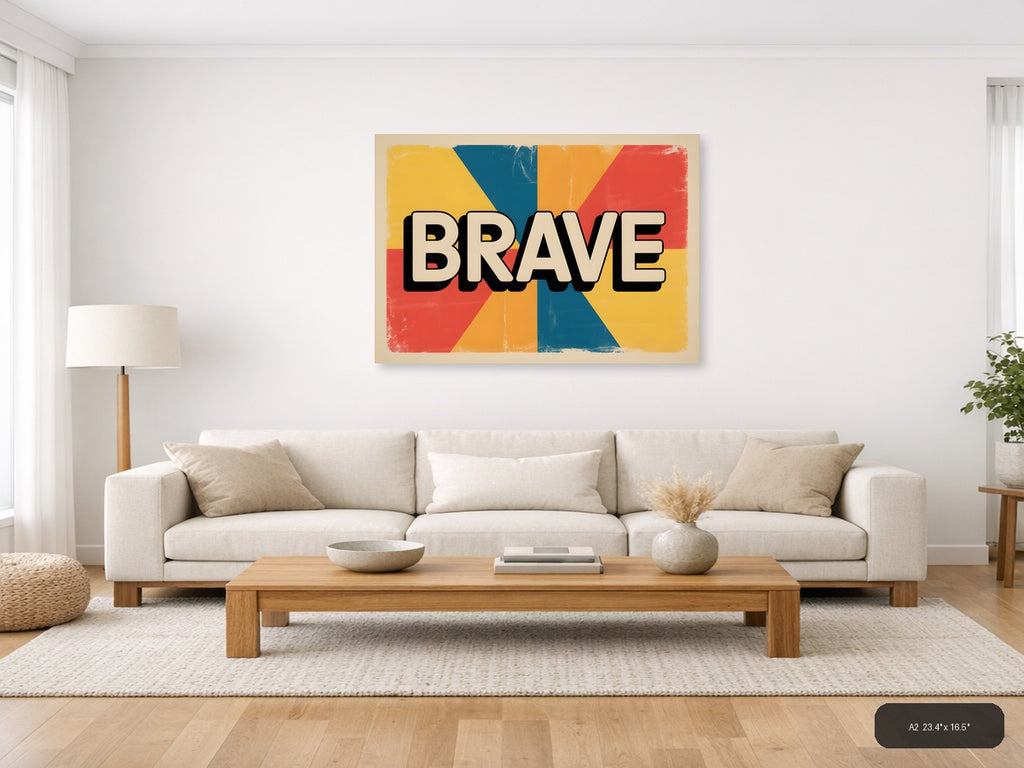 Brave Vintage Retro Geometric Sunburst Wall Art — A2 / Living Room
