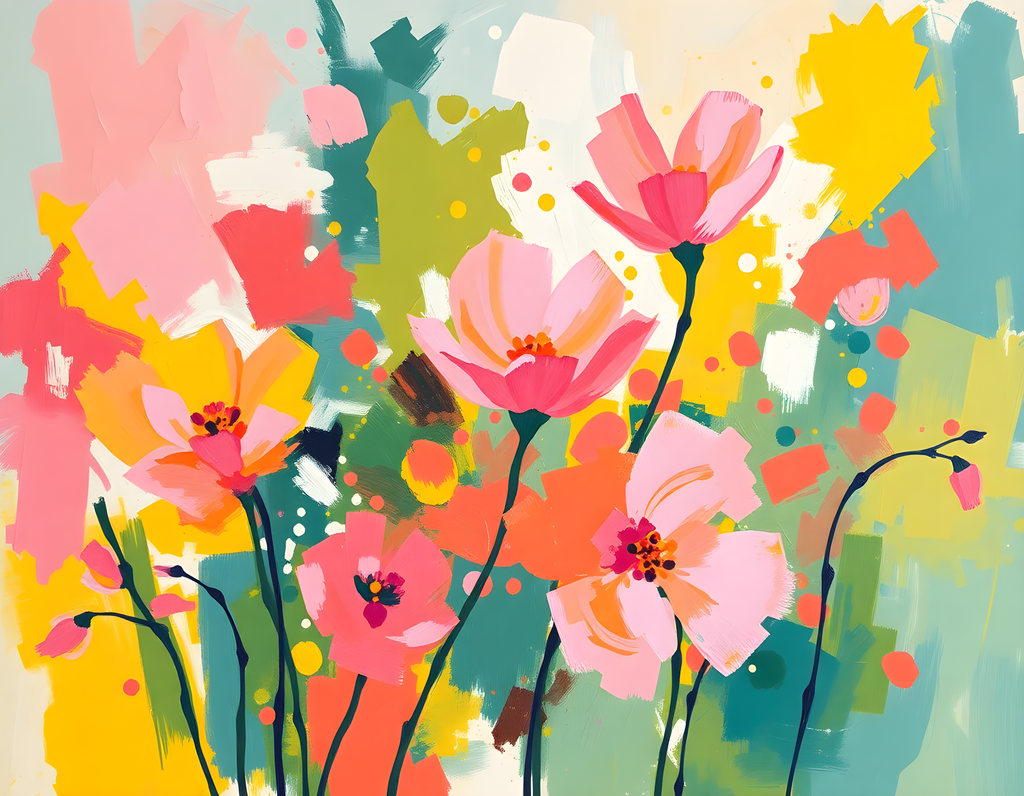 Colorful Abstract Flowers Landscape Wall Art