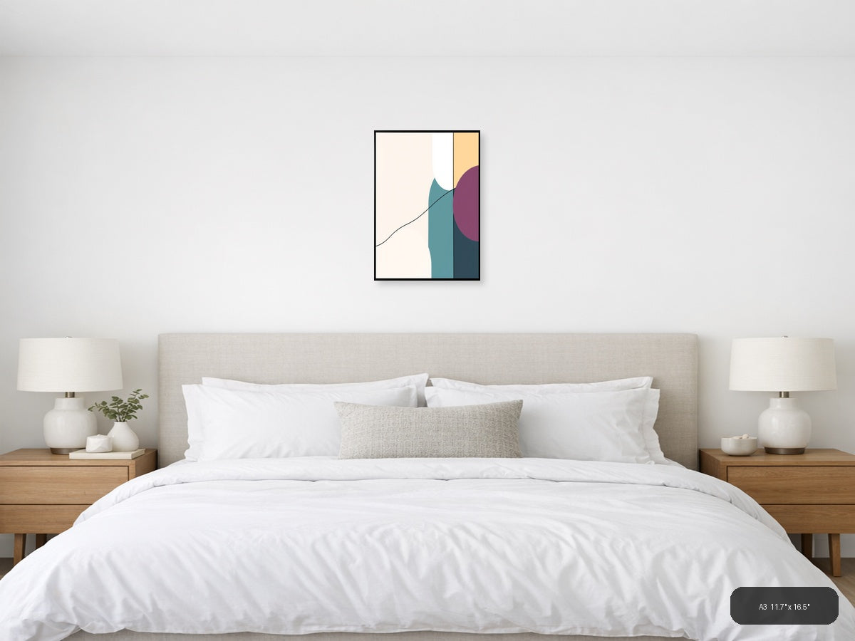 Minimalist Geometric Curves Teal Purple Wall Art — A3 / Bedroom