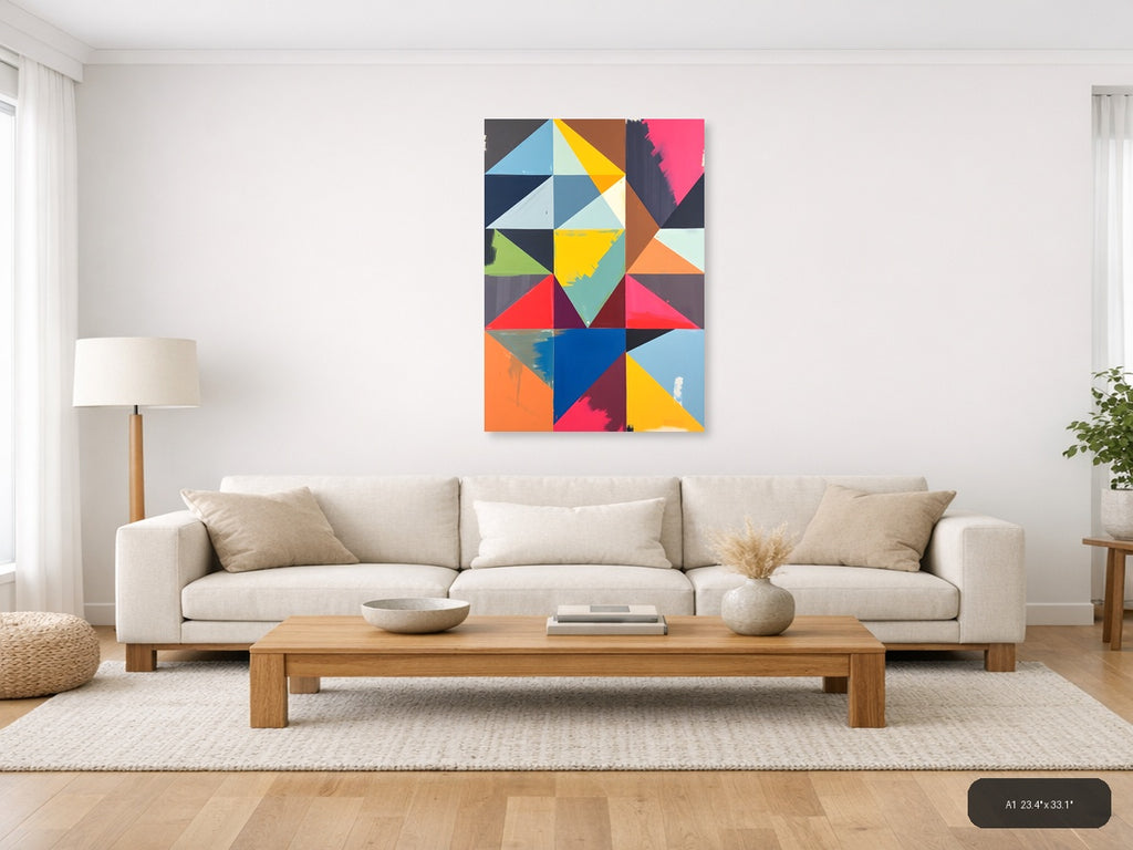 Colorful Abstract Geometric Triangle Composition Wall Art — A1 / Living Room