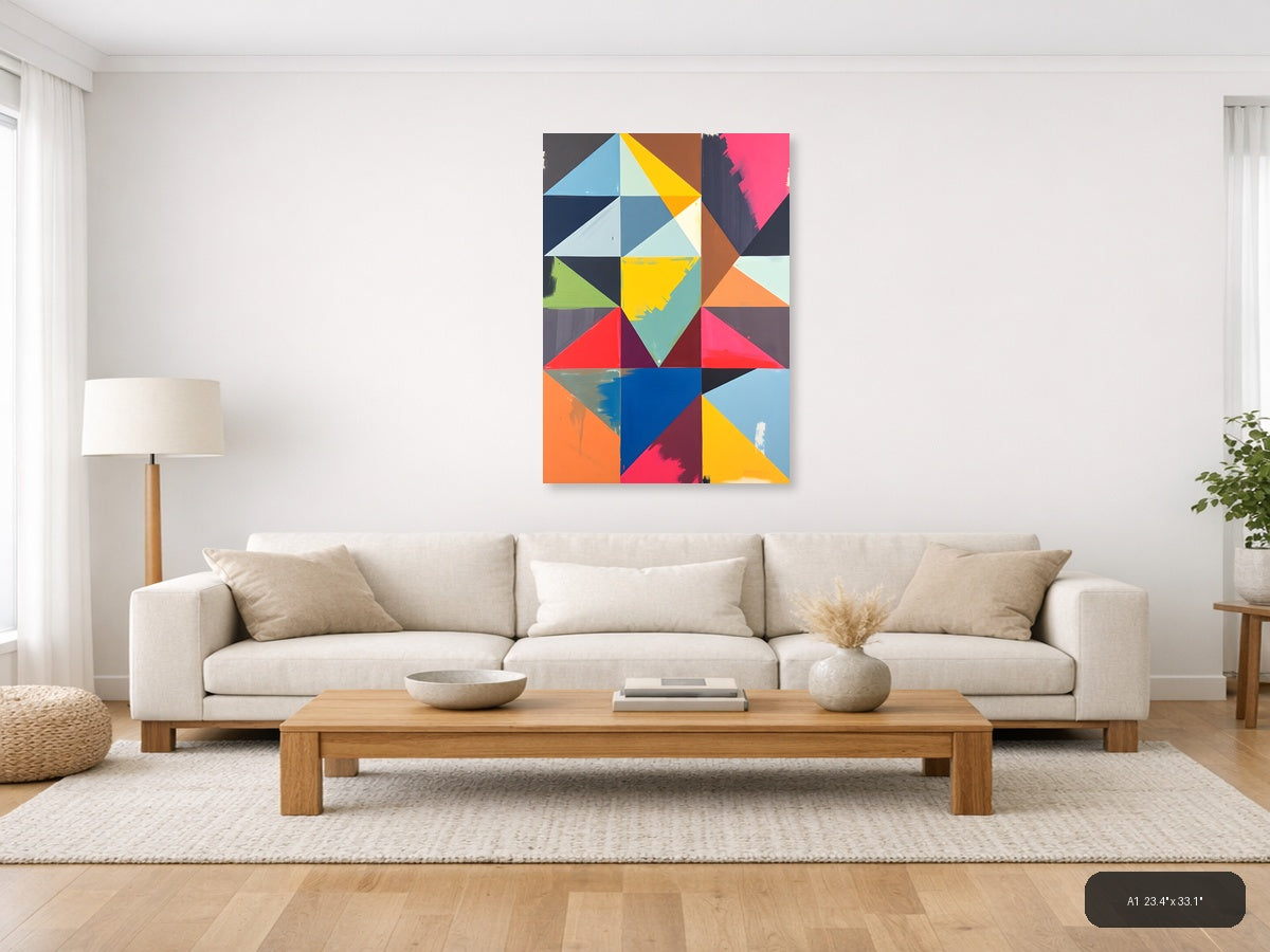Colorful Abstract Geometric Triangle Composition Wall Art — A1 / Living Room