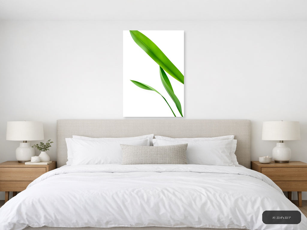 Minimalist Green Leaves Portrait Wall Art — A1 / Bedroom