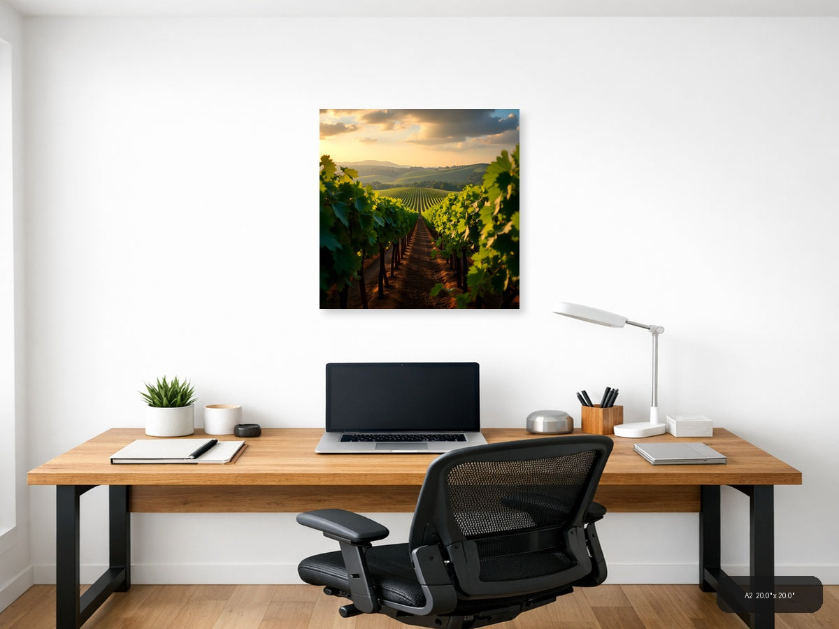 Golden Hour Vineyard Landscape Photography Wall Art — A2 / Office