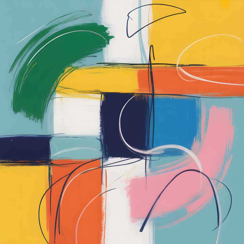 Colorful Abstract Geometric Blocks and Lines Wall Art