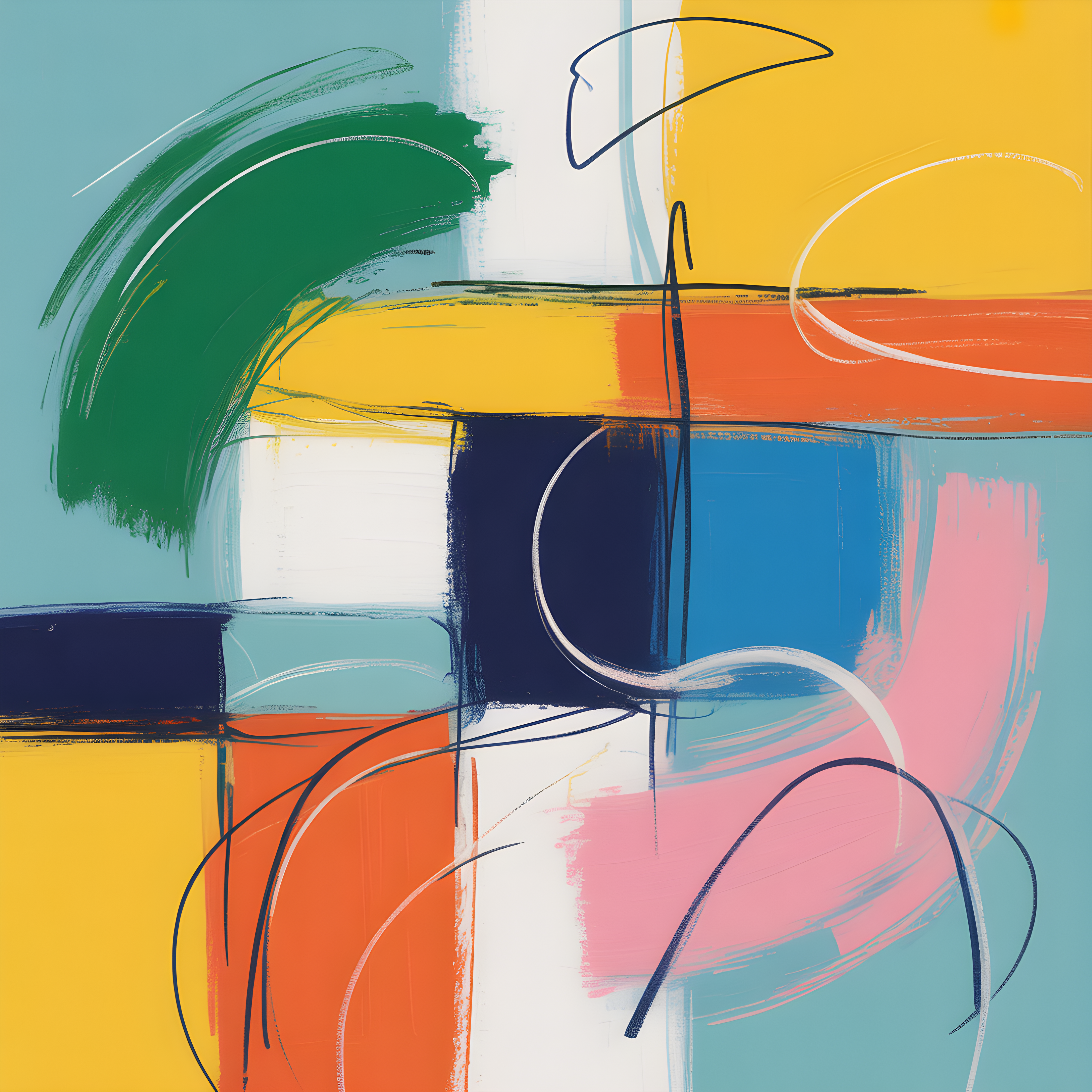 Colorful Abstract Geometric Blocks and Lines Wall Art
