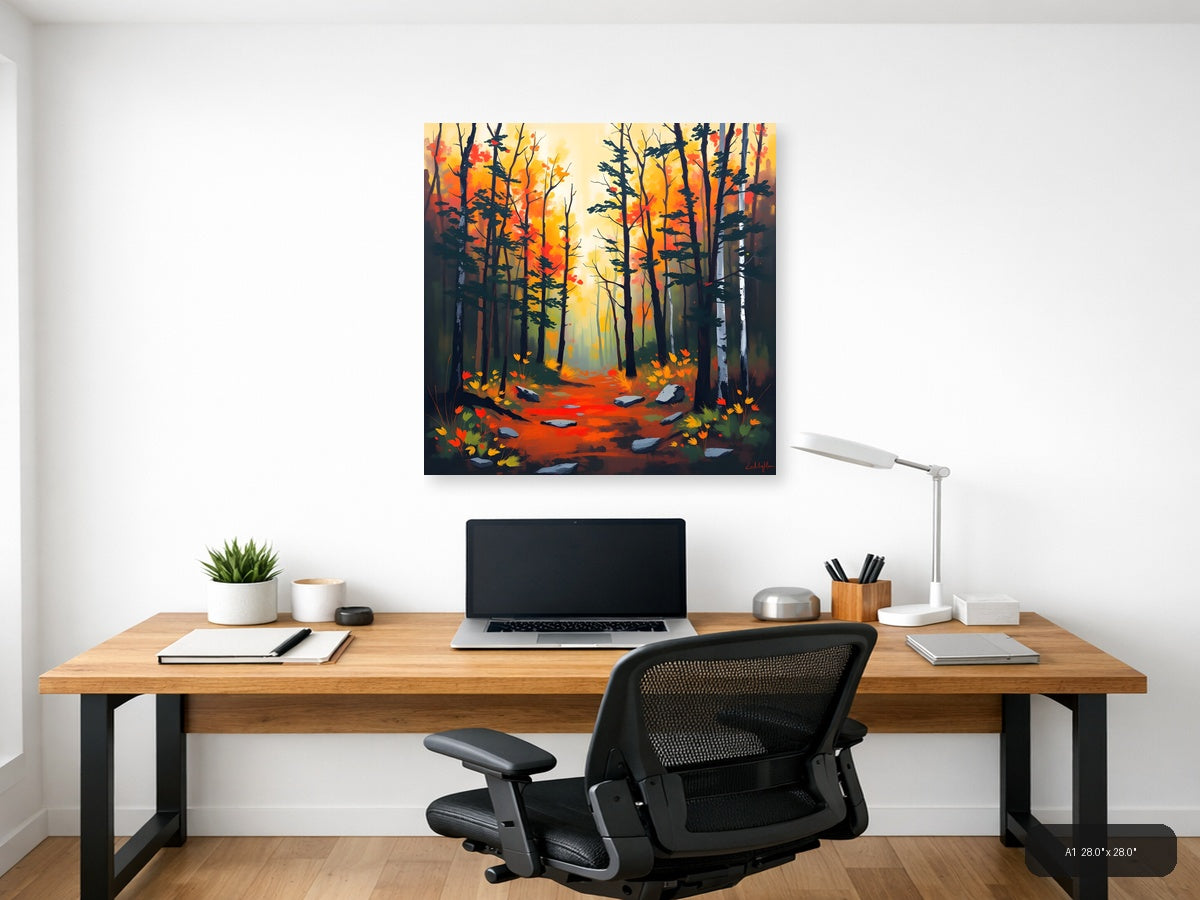 Autumn Forest Path Abstract Orange Wall Art — A1 / Office