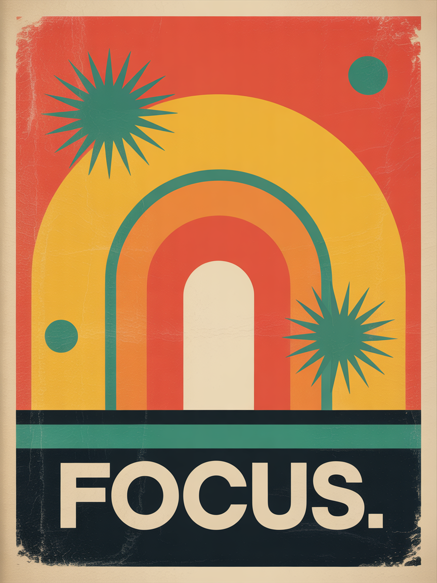 Focus Vintage Retro Sun Gate Abstract Wall Art
