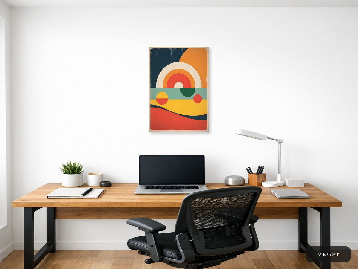 Vintage Retro Sunset Landscape Abstract Wall Art — A2 / Office
