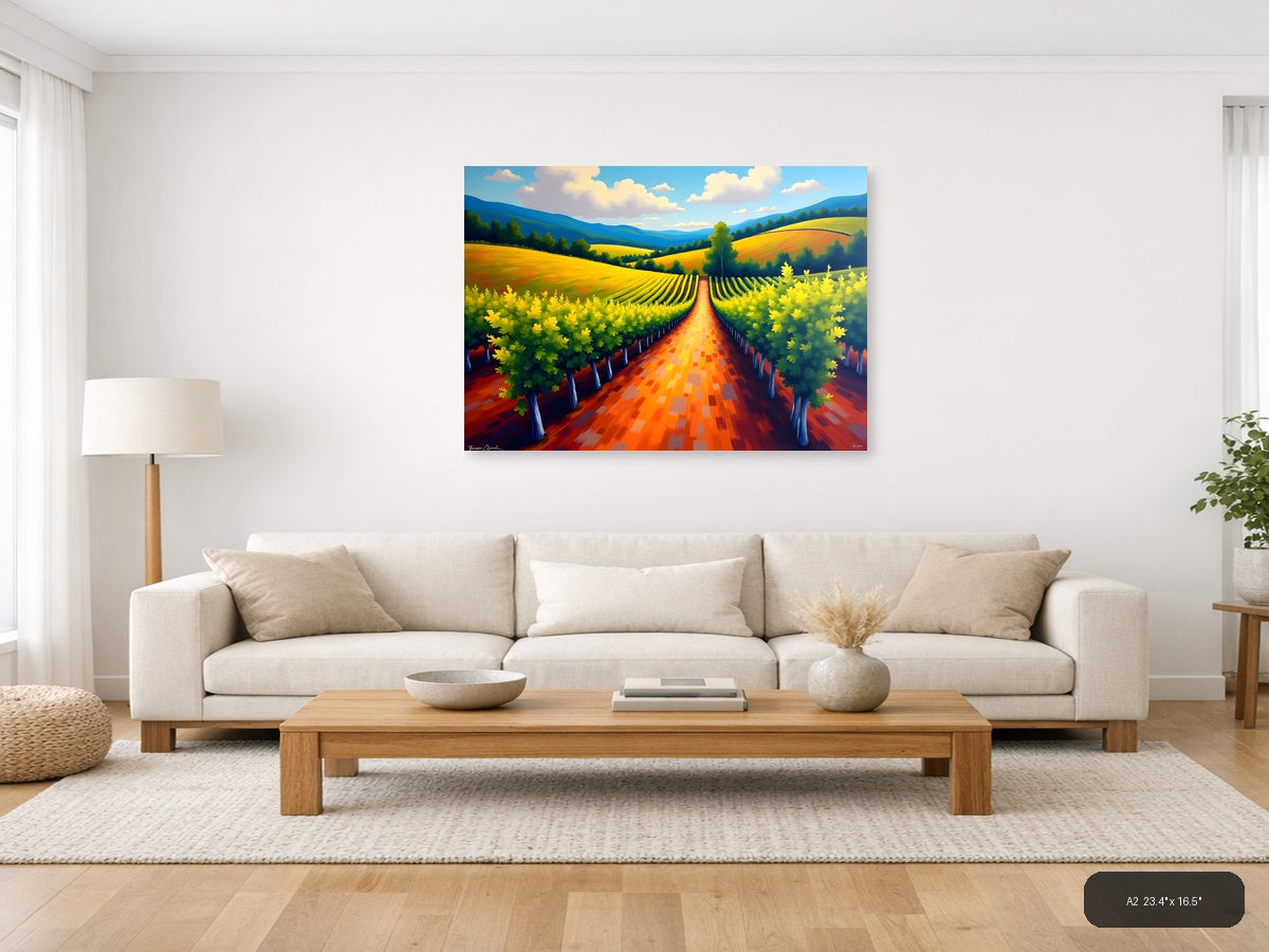 Vibrant Vineyard Landscape Abstract Wall Art — A2 / Living Room