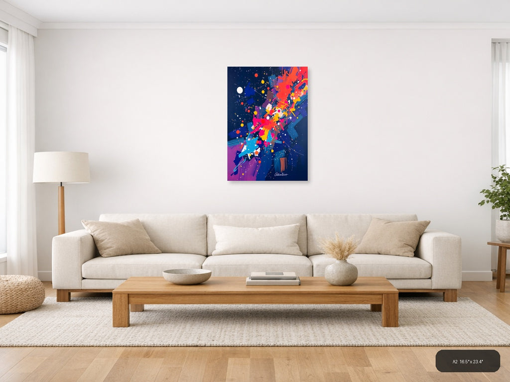 Cosmic Explosion Abstract Colorful Stars Wall Art — A2 / Living Room