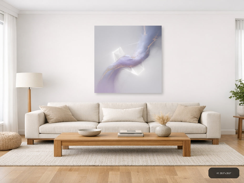 Abstract Lavender Flow with Gold Accents Minimalist Wall Art — A1 / Living Room