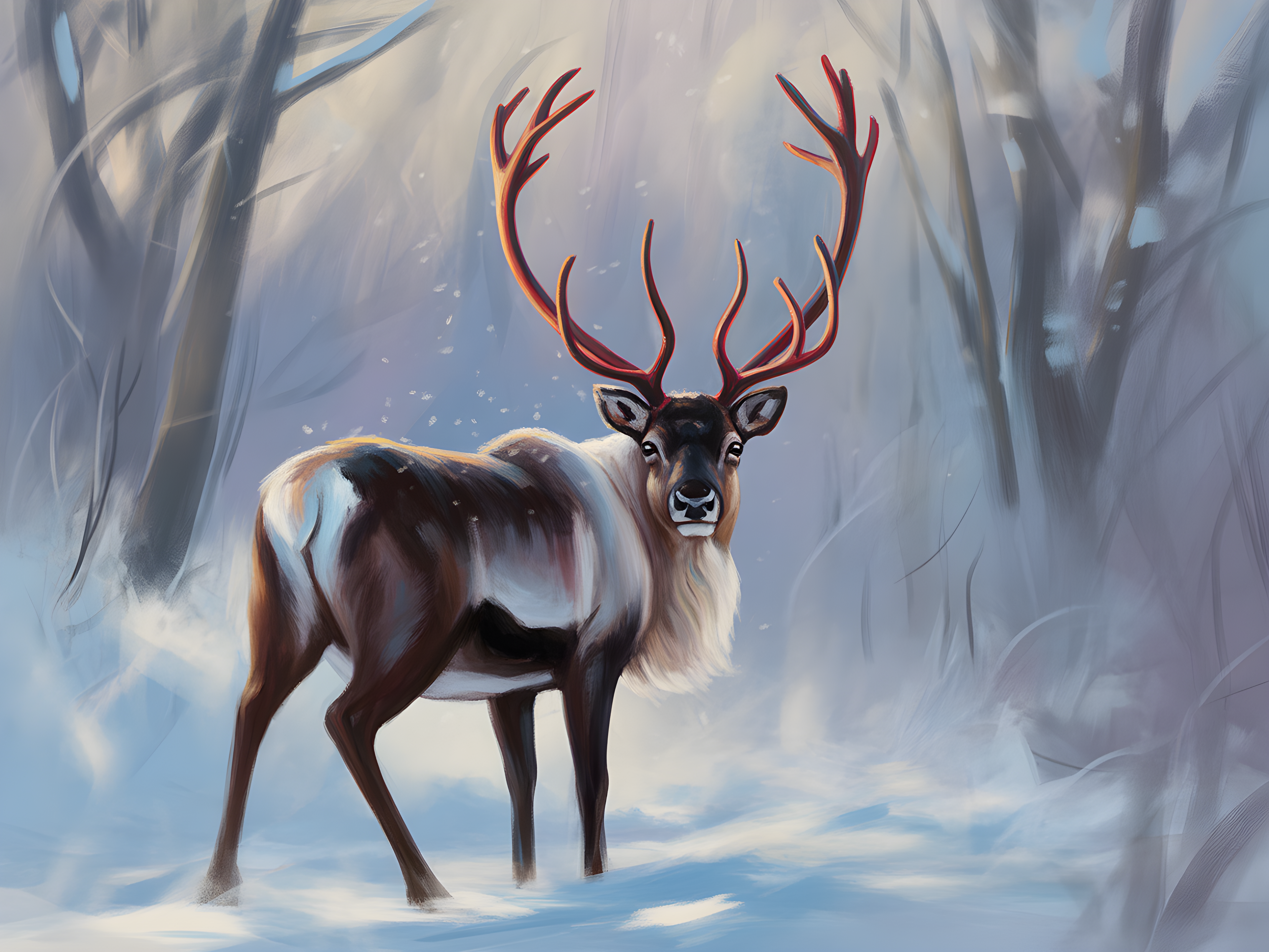 Majestic Deer with Glowing Antlers Abstract Wall Art
