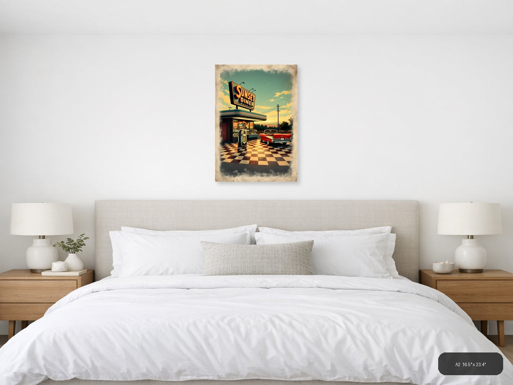 Sunset Diner Vintage Neon Sign 1950s Wall Art — A2 / Bedroom