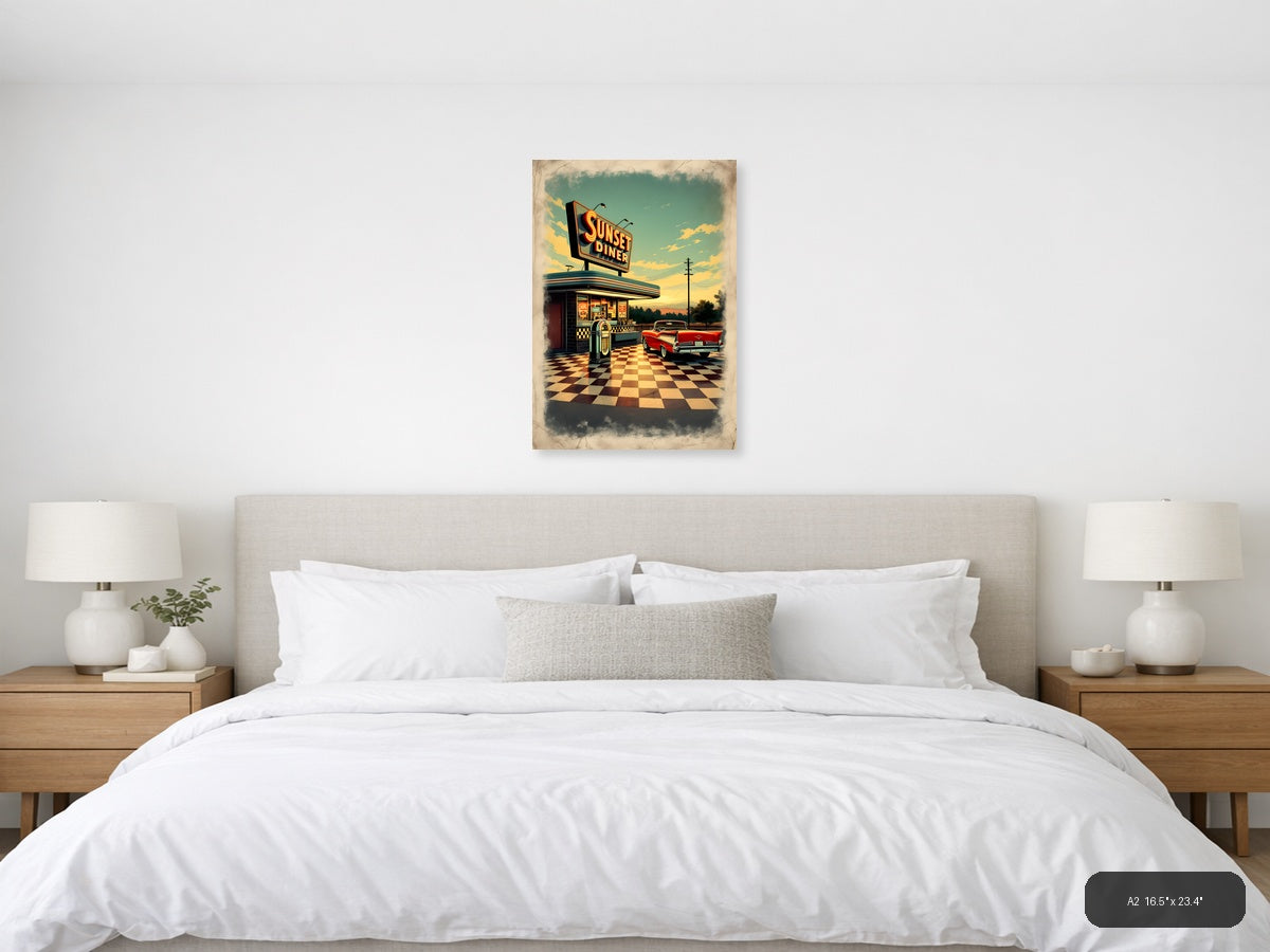Sunset Diner Vintage Neon Sign 1950s Wall Art — A2 / Bedroom