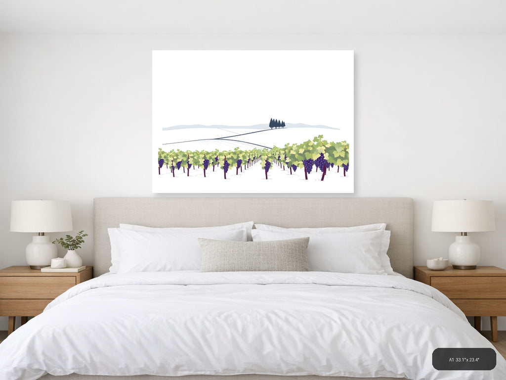 Minimalist Vineyard Landscape with Rolling Hills Wall Art — A1 / Bedroom