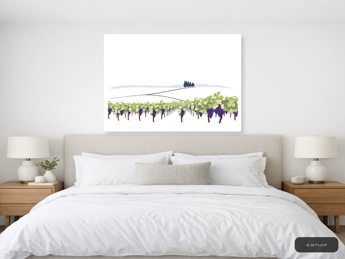 Minimalist Vineyard Landscape with Rolling Hills Wall Art — A1 / Bedroom