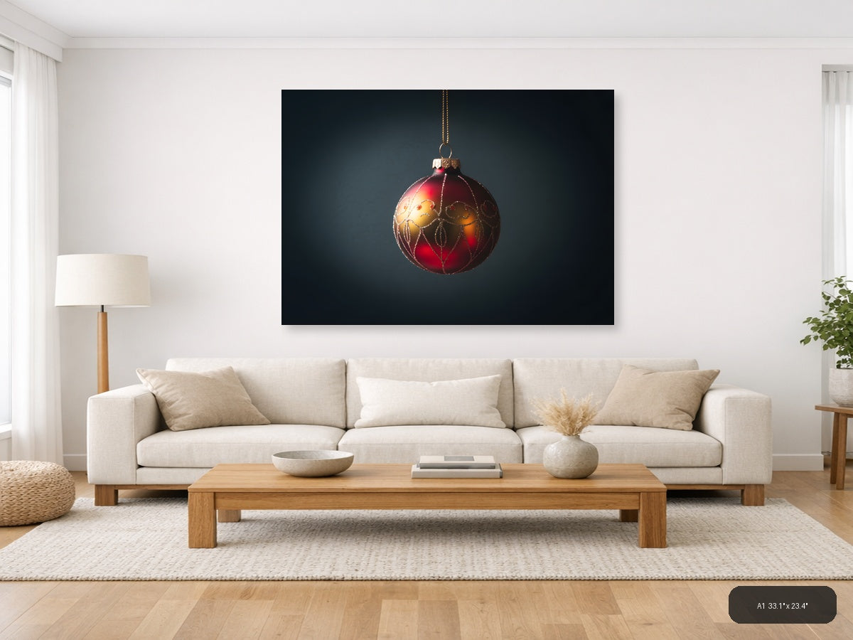 Red Gold Christmas Ornament Photography Wall Art — A1 / Living Room