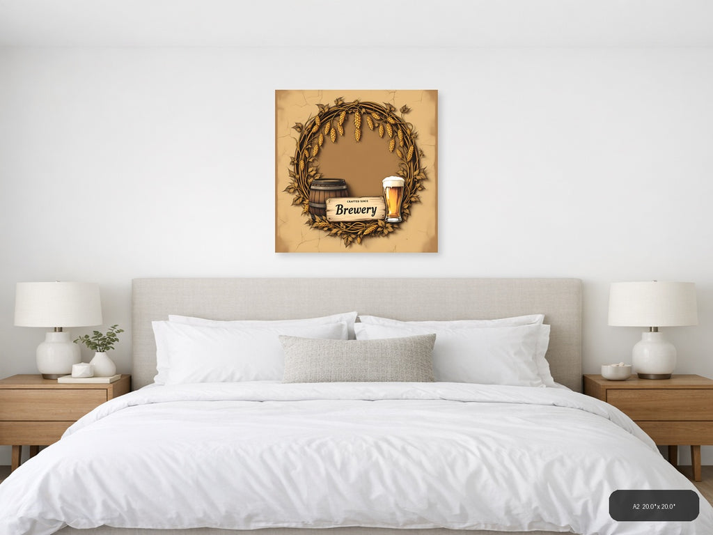 Vintage Brewery Beer Hops Barrel Wall Art — A2 / Bedroom