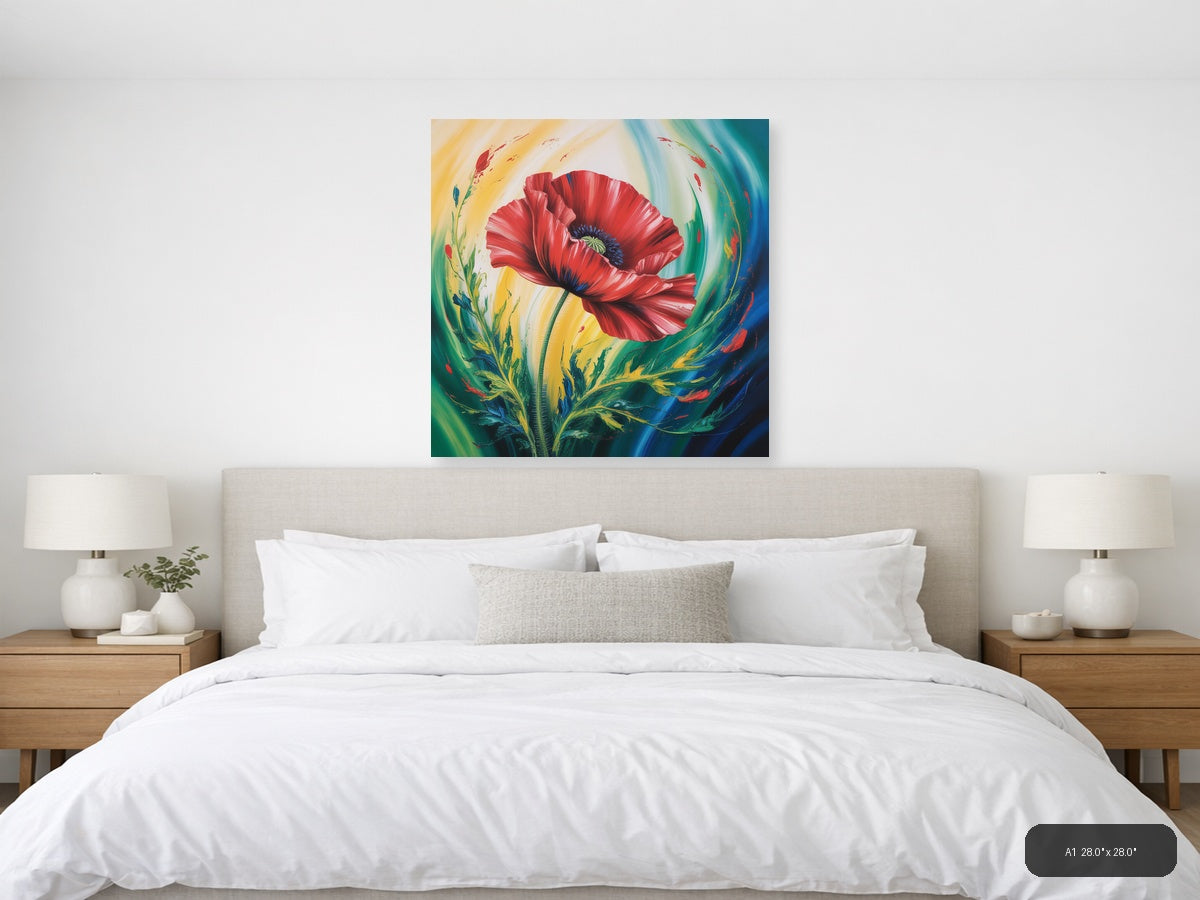 Red Poppy Abstract Flower Canvas Wall Art — A1 / Bedroom