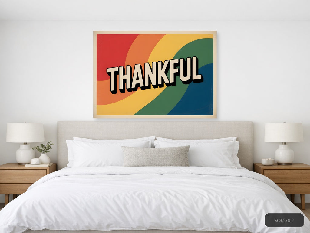 Thankful — Vintage (Landscape) Canvas Print | Vintage Wall Art | A4 A3 A2 A1 — A1 / Bedroom