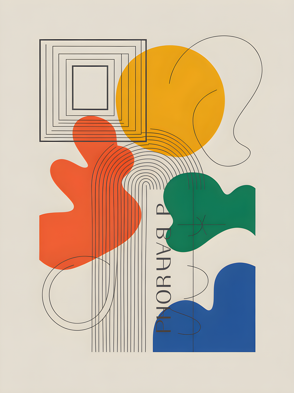 Colorful Abstract Line Art with Geometric Shapes Wall Art
