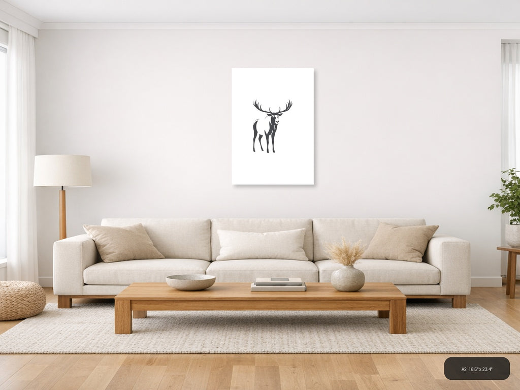 Minimalist Moose with Antlers Silhouette Wall Art — A2 / Living Room