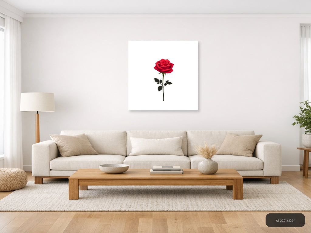 Minimalist Red Rose Single Stem Wall Art — A2 / Living Room