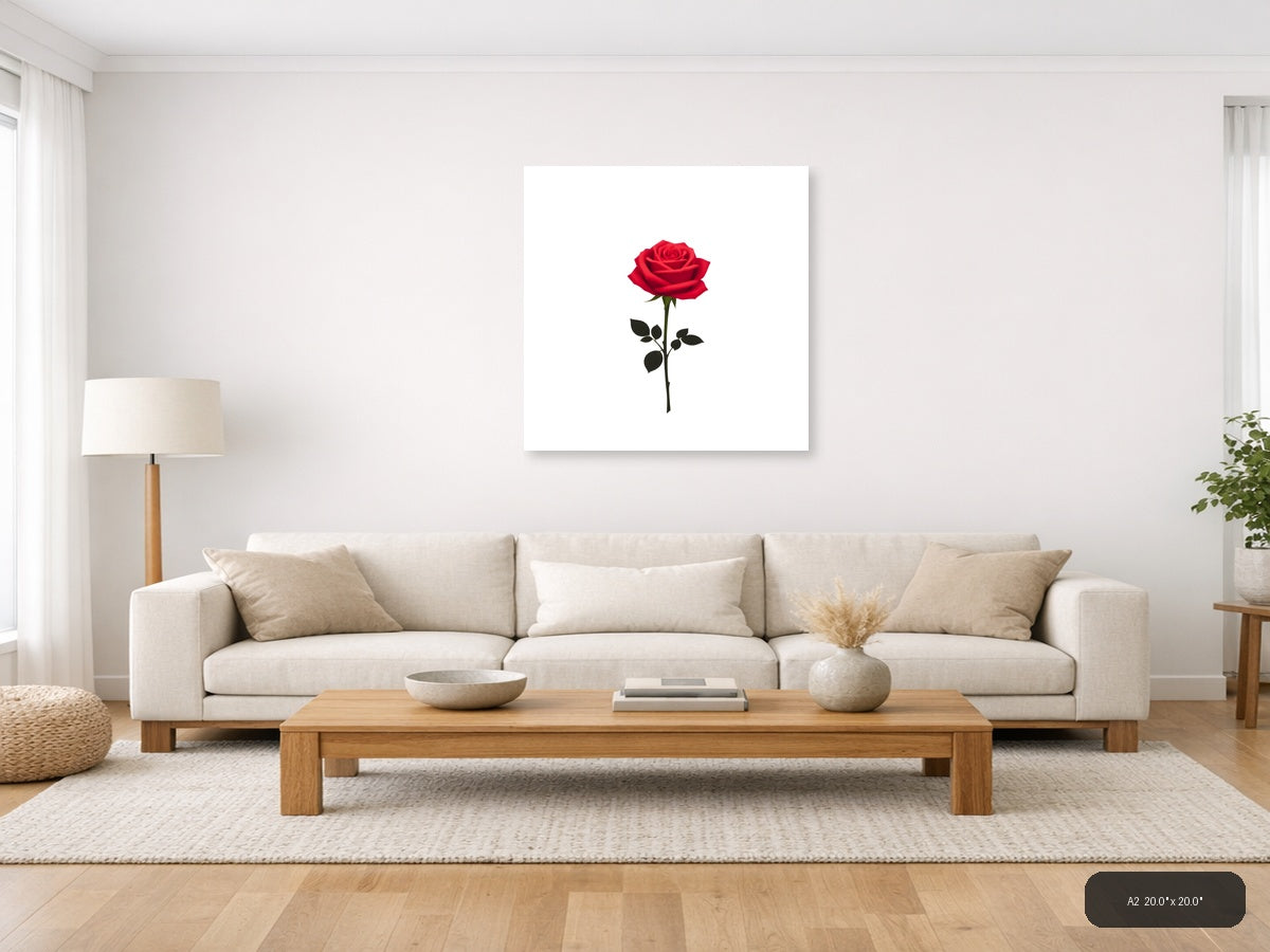 Minimalist Red Rose Single Stem Wall Art — A2 / Living Room