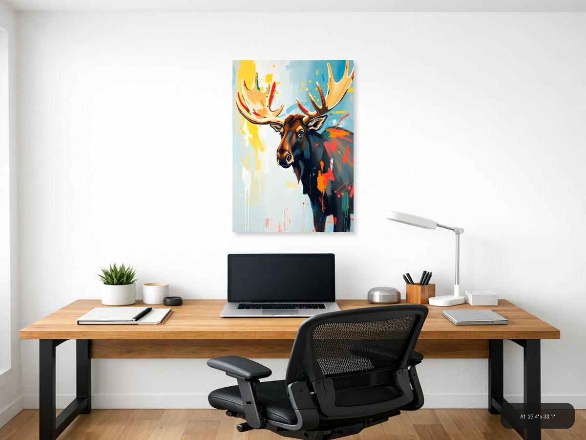 Abstract Moose Head Colorful Splash Portrait Wall Art — A1 / Office