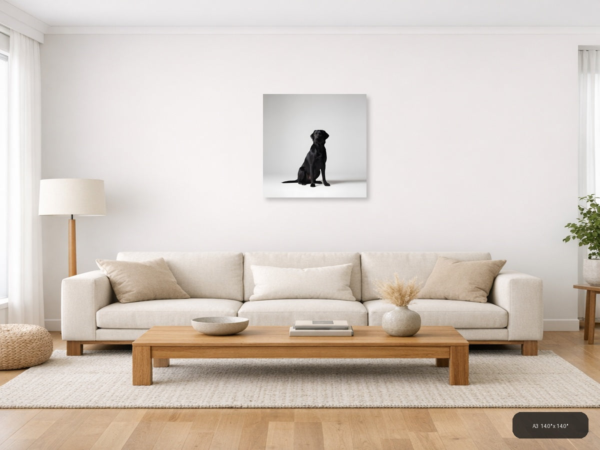 Black Labrador Sitting Minimalist Portrait Wall Art — A3 / Living Room