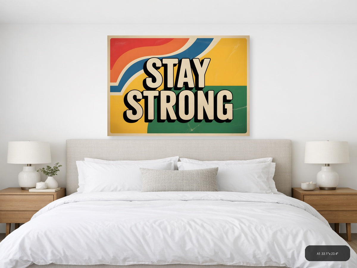Stay Strong Vintage Retro Motivational Wall Art — A1 / Bedroom