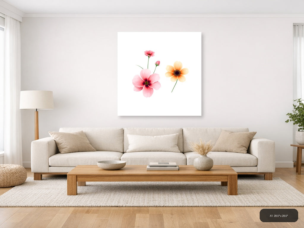 Pink & Peach Minimalist Flowers Wall Art — A1 / Living Room