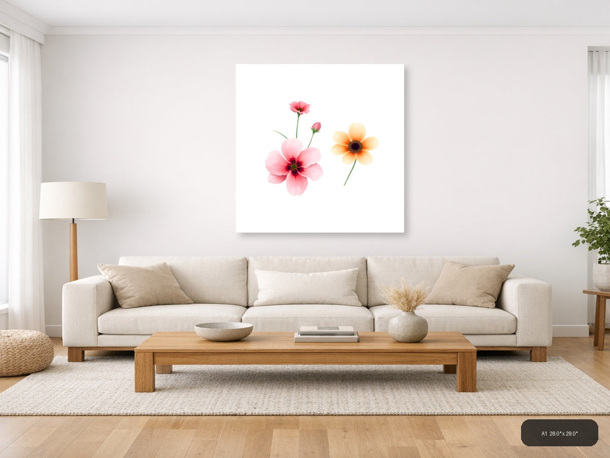 Pink & Peach Minimalist Flowers Wall Art — A1 / Living Room