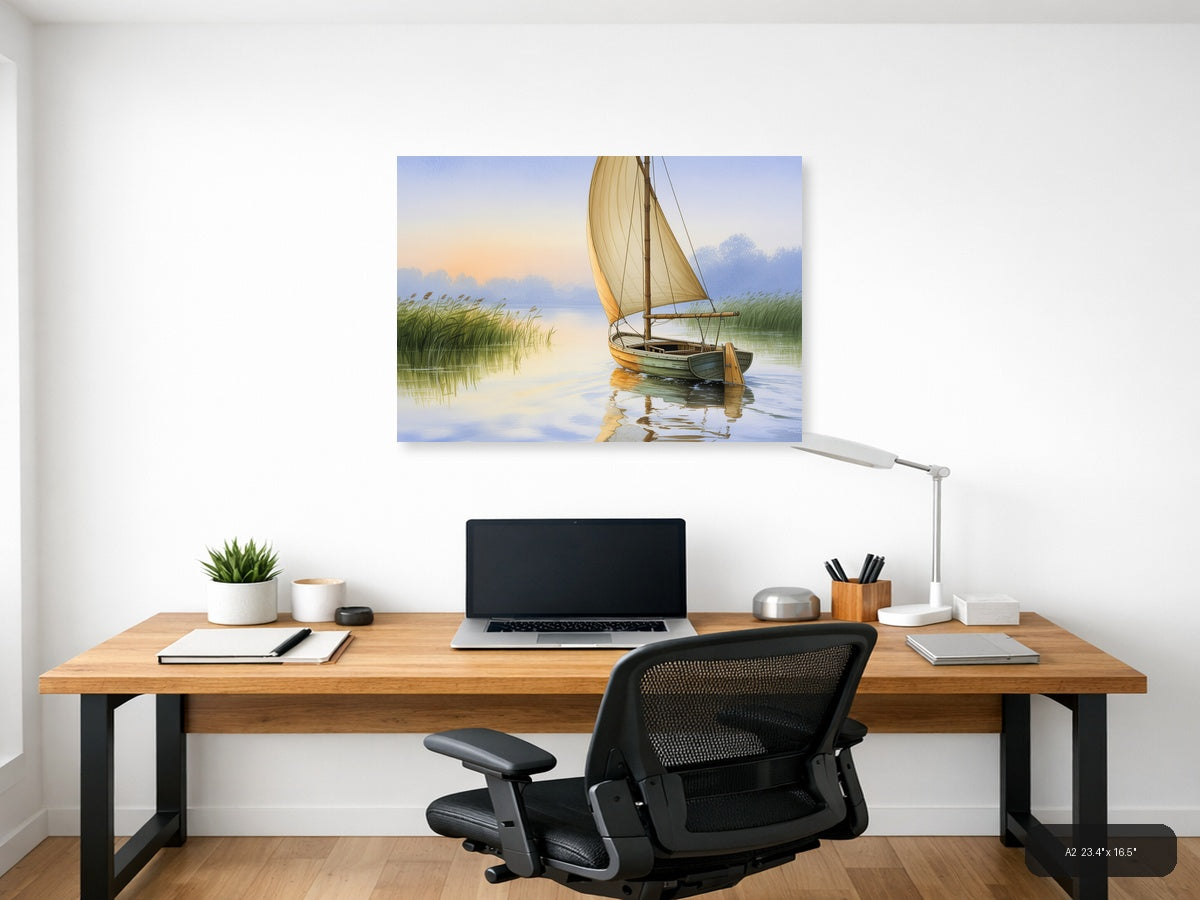 Boat — Watercolor (Landscape) Canvas Print | Watercolor Wall Art | A4 A3 A2 A1 — A2 / Office