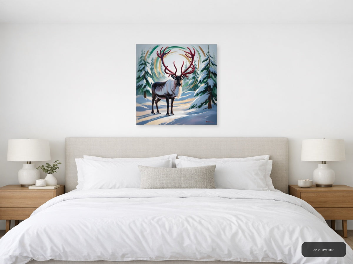 Majestic Reindeer with Swirling Aurora Winter Wall Art — A2 / Bedroom
