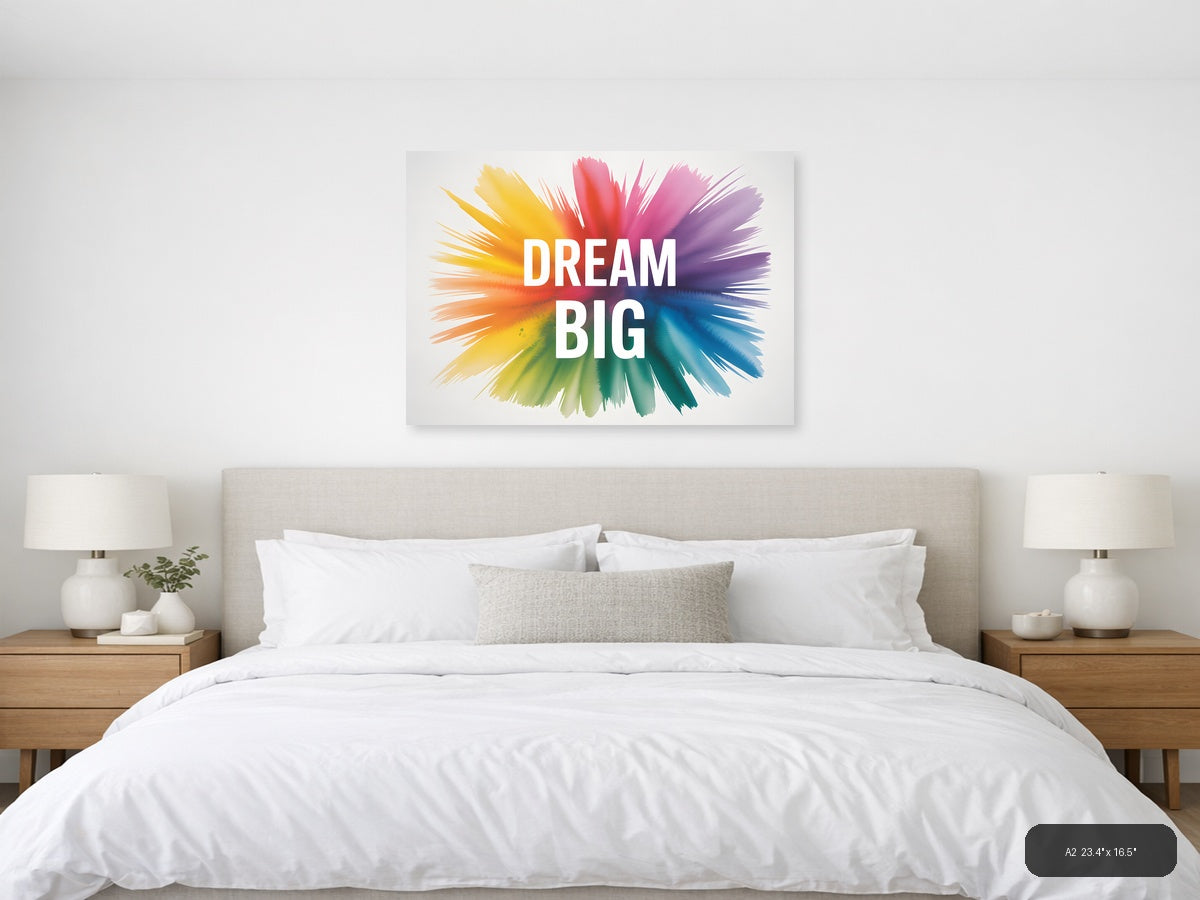 Dream Big Watercolor Burst Motivational Wall Art — A2 / Bedroom