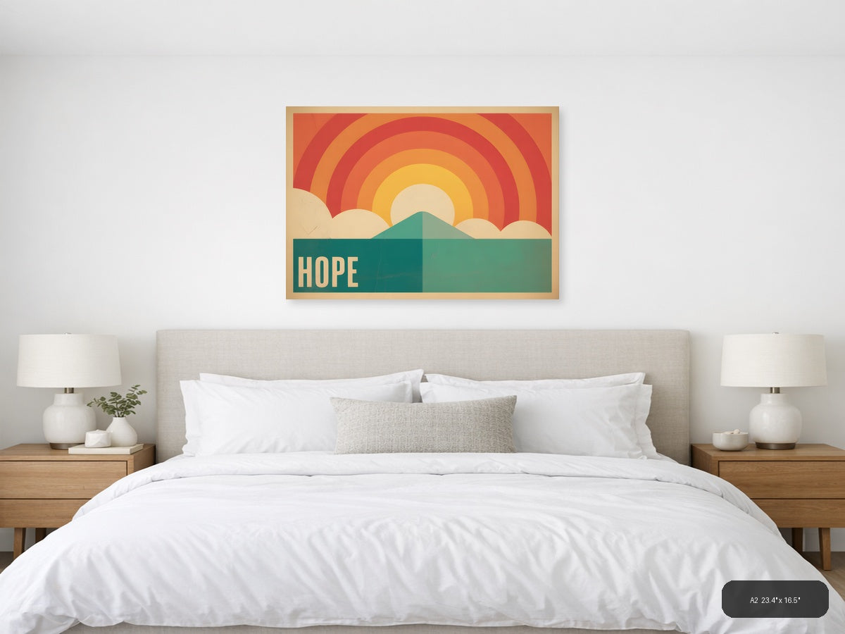 Vintage Hope Rainbow Mountain Sunrise Landscape Wall Art — A2 / Bedroom