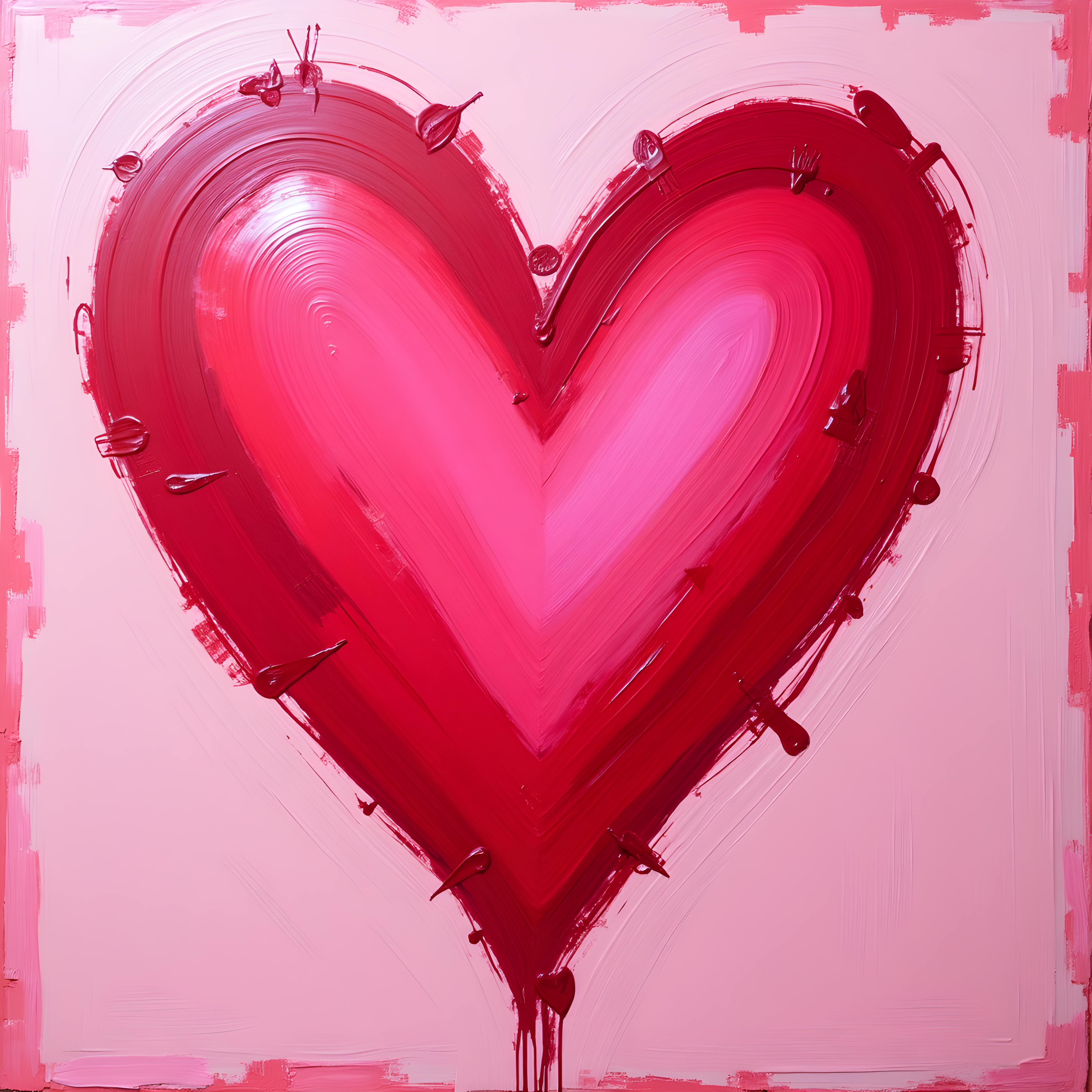 Abstract Red Heart Painting on Pink Background Wall Art