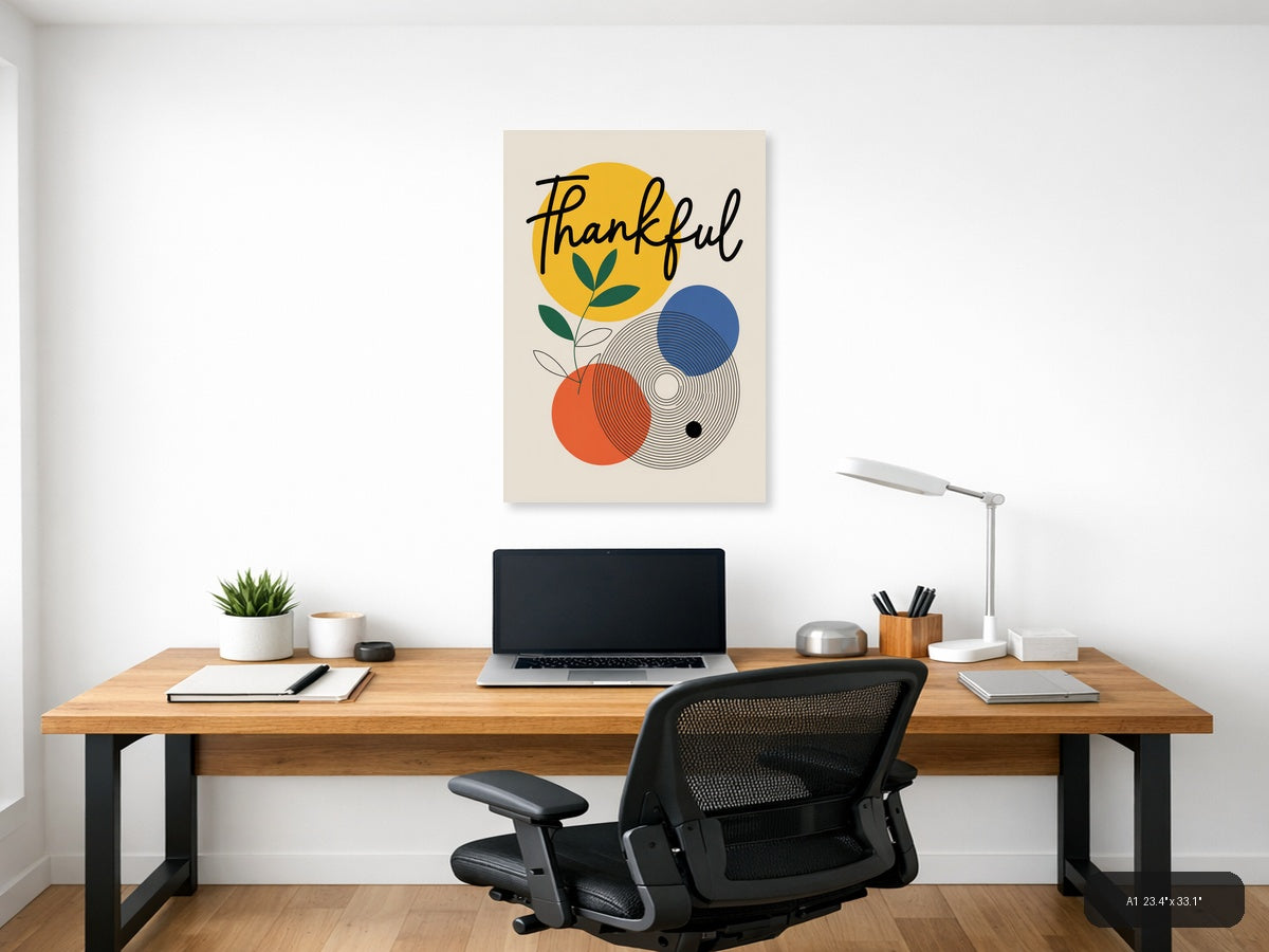Thankful — Line Art (Portrait) Canvas Print | Line Art Wall Art | A4 A3 A2 A1 — A1 / Office
