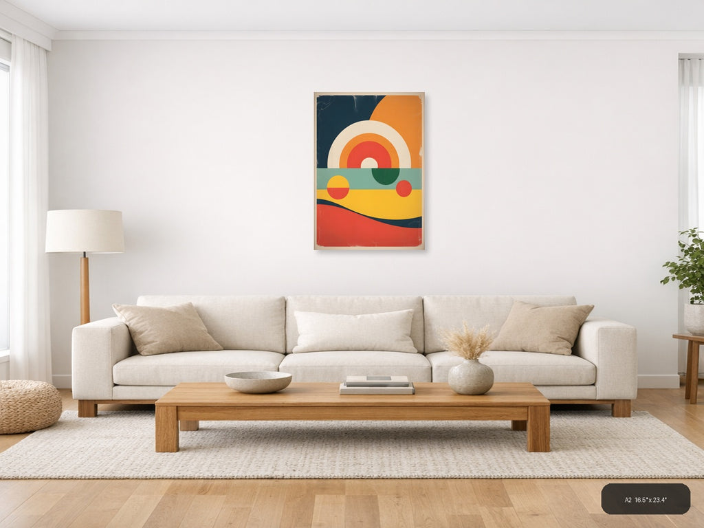 Vintage Retro Sunset Landscape Abstract Wall Art — A2 / Living Room