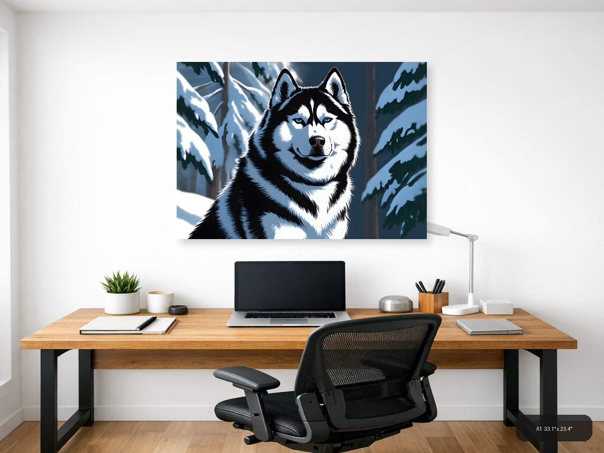 Husky in Winter Forest Snow Photography Wall Art — A1 / Office
