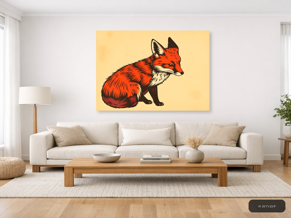 Red Fox Vintage Illustration Wall Art — A1 / Living Room